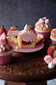 Strawberry and marshmallow cupcakes
