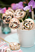 Tortilla pinwheel lollies with cream cheese, salami with olives for a school lunch
