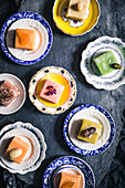 Various marzipan sweets on plates (Patisserie Fruth, Vienna)