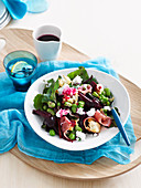 Broad bean, baby beet and goat's cheese salad