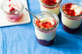 Steamed raspberry cheesecakes in glasses