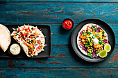 Tacos auf zwei Arten, mit Pulled Pork und Fisch