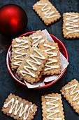 Rectangular gingerbread biscuits with icing