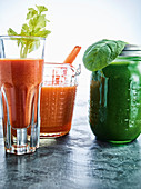 Popeye smoothie and pepper-avocado smoothies