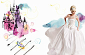 Fairy tale: A blonde woman wearing a long, white dress (Cinderella)
