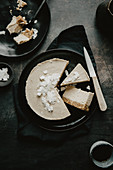 Vegan cheesecake made from cashew nuts, coconut milk, dates and nuts