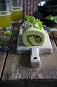 Matcha Swiss roll (filled with matcha cream and red bean paste)