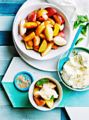 Stone-fruit salad with tahini labne and mint