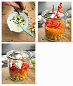 How to make a rainbow salad with feta in a glass