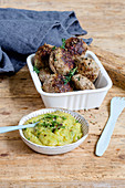 Game meatballs 'to take away' with herb hummus (low GL)