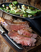 Cuvette steak with grilled cos lettuce, blue cheese and walnuts