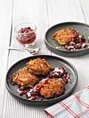 Parsnip fritter with pears and lingonberry compote
