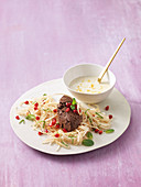 Nashi pear noodles with chocolate cream