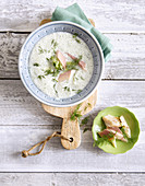 Cold yoghurt soup with smoked trout (low carb)