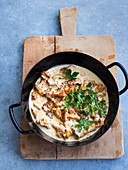 Chanterelle mushrooms in a creamy sauce with parsley