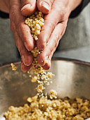 Parmesan crumbles being made