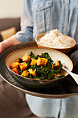 Indian sweet potato curry with spinach