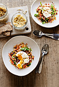 Sprout salad with poached egg