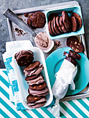 Ready-bake chocolate cookie ice cream sandwiches