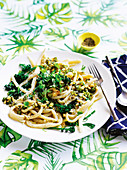 Homemade pici with quick broccolini sauce