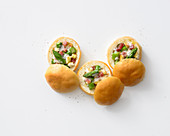 Bread rolls stuffed with asparagus and ham panzanella