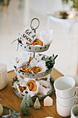 Cinnamon swirls on cake stand