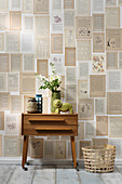 Hand-crafted wallpaper made from pages of old books
