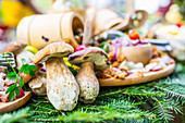 Frisch Pilze als Dekoration auf Buffet