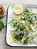 Kohlrabi, cabbage and spring herb slaw with pickled cumquats