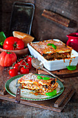 Vegetable lasagna with tomato sauce