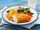 Breaded fish with vegetables