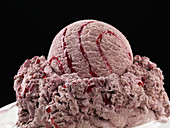 Raspberry ice cream with raspberry sauce