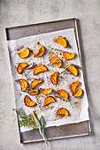 Roasted Pumpkin with sage and thyme, Light Background