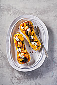 Butternut Squash with goat cheese, raisins, lentils and thyme