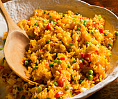 Saffron rice with peas and paprika