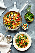 Pasta with chorizo, courgette and spinach