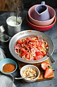 Pasta with strawberries and yogurt