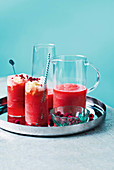 Ice cream floats made with frozen watermelon, vanilla ice cream and rosé wine