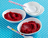 Baby food made from beetroot, vegetables and turkey