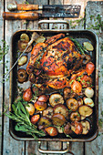 Lemon chicken with roasted apples