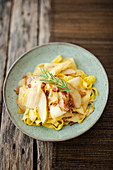 Tagliatelle with parsnips, bacon and pears