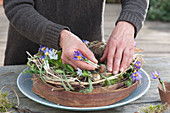 Wreath Of Twigs And Bark With Crocuses