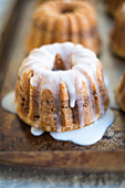 Two coffee cakes with almonds and icing