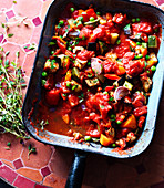 Mediterranean vegetables in a roasting tin