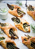 Asparagus and Halloumi Savory Puff pastry served with Vegan Rosemary Aioli