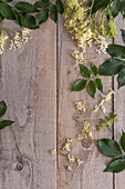 Elderflowers on a wooden board