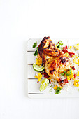 Chilli coriander chicken with corn and lime rice