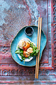 Scallops with chili, garlic, ginger, watercress and soy sauce (Asia)