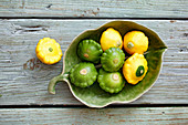 Green and yellow pantypan squash