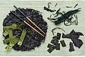 Assortment of seaweed, nori and wakame